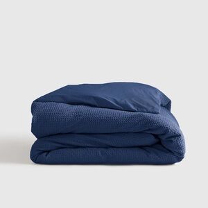 QUINCE Organic Luxe Honeycomb Duvet Cover King/Cal King Indigo Blue 3752
